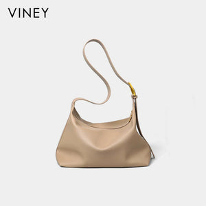 VINEY Soft Leather Slouchy Shoulder Tote Bag in oatmeal