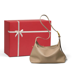 VINEY Soft Leather Slouchy Shoulder Tote Bag in oatmeal, gift set