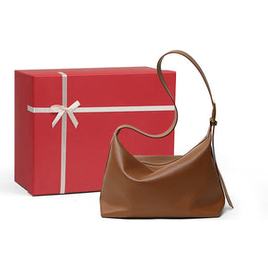 VINEY Soft Leather Slouchy Shoulder Tote Bag in caramel, gift set