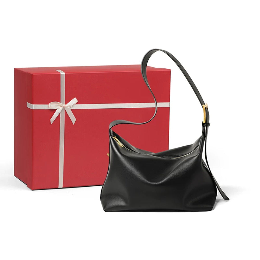 VINEY Soft Leather Slouchy Shoulder Tote Bag in black, gift set