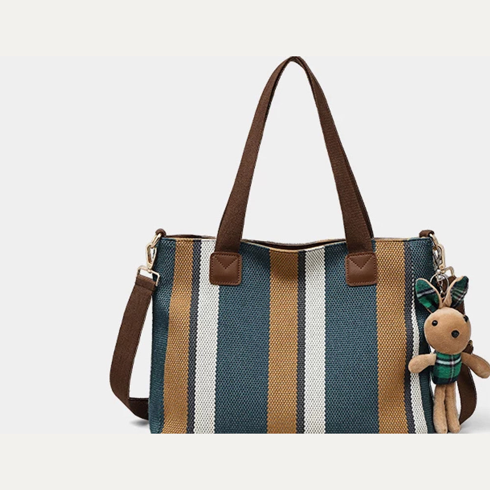 VINEY Striped Canvas Commuter Tote Bag