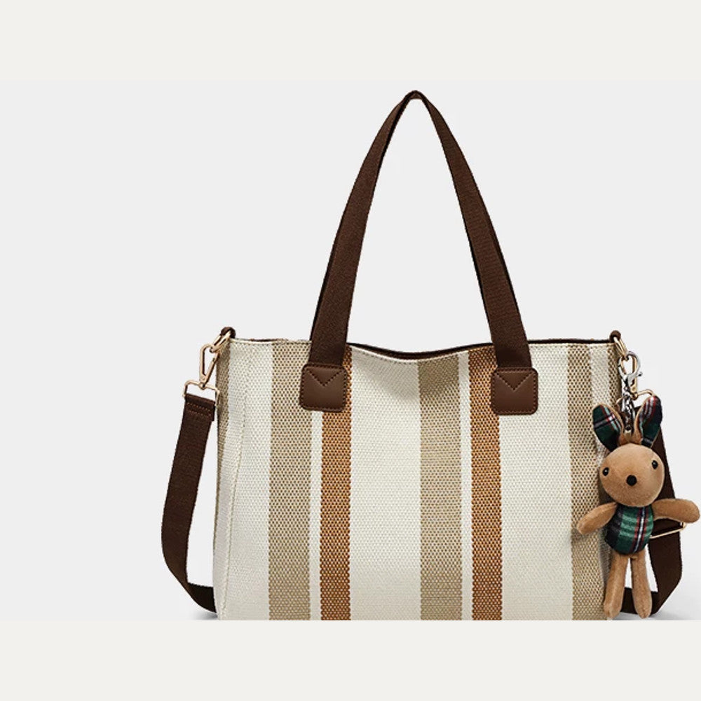 VINEY Striped Canvas Commuter Tote Bag