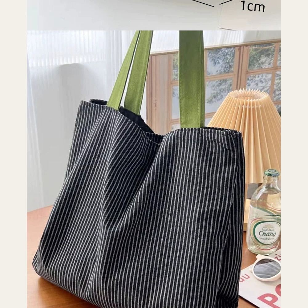VINEY Striped Multi-Pocket Canvas Tote Bag, profile