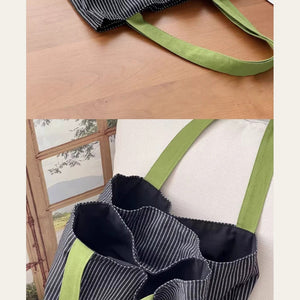 VINEY Striped Multi-Pocket Canvas Tote Bag, open top