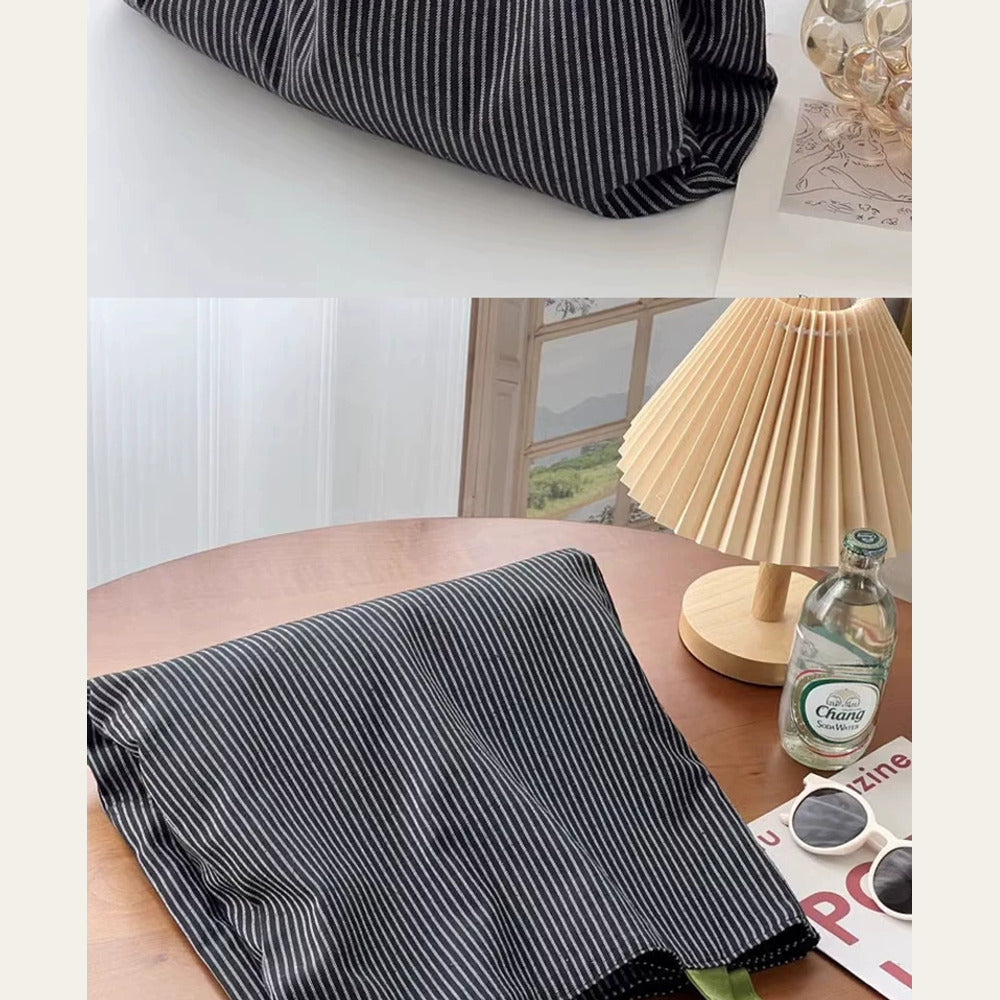 VINEY Striped Multi-Pocket Canvas Tote Bag, foldable design view