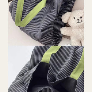 VINEY Striped Multi-Pocket Canvas Tote Bag, soft construction view