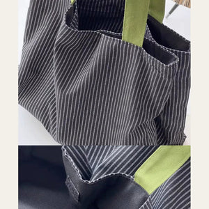 VINEY Striped Multi-Pocket Canvas Tote Bag, exterior pockets
