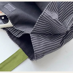 VINEY Striped Multi-Pocket Canvas Tote Bag, closure detail