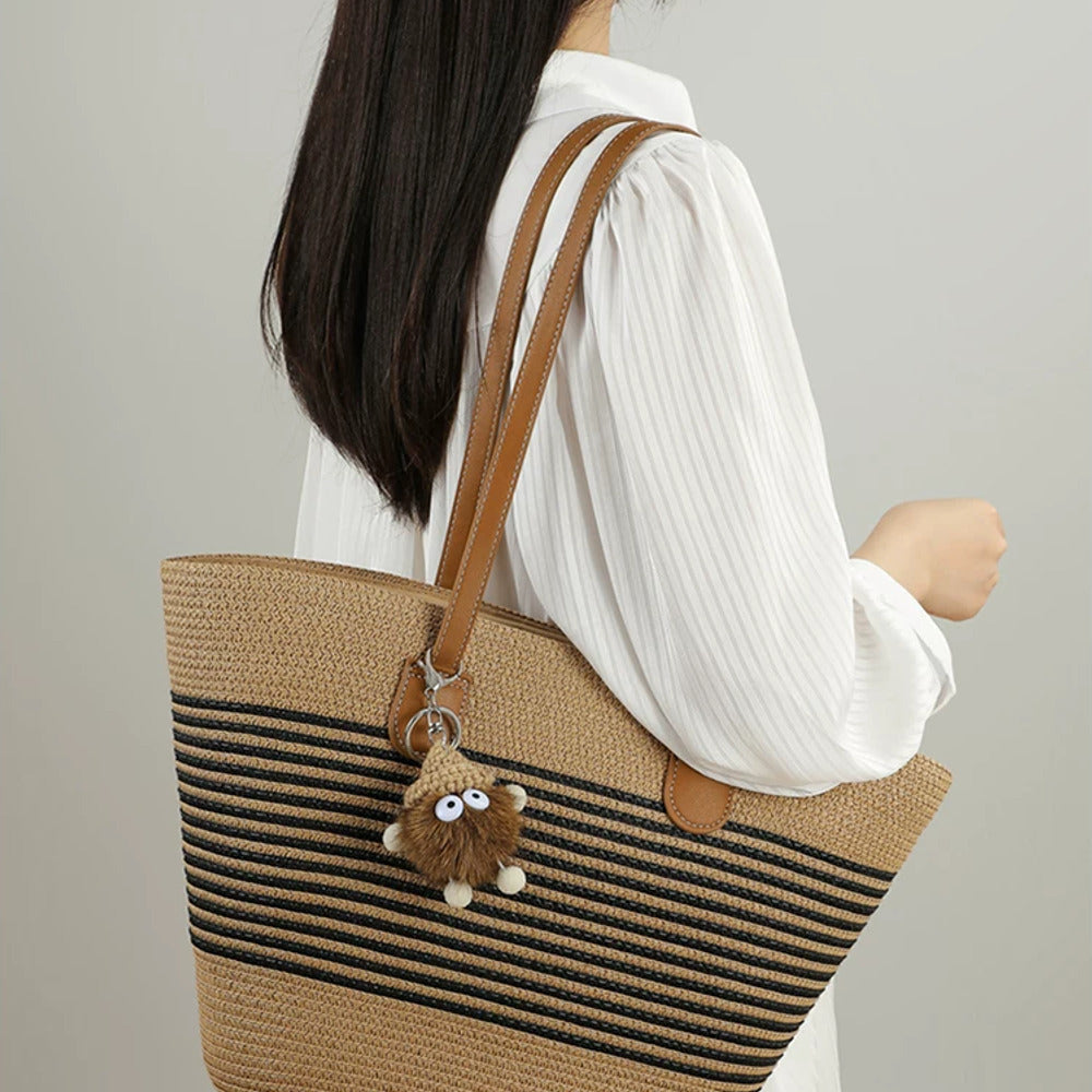 VINEY Striped Woven Beach and Commuter Tote Bag, close carry