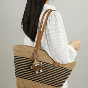 VINEY Striped Woven Beach and Commuter Tote Bag, close carry