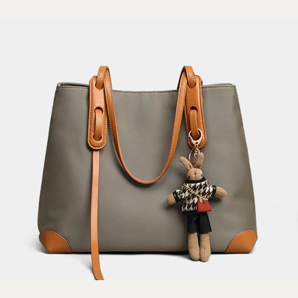 VINEY Structured Woven Commuter Tote Bag in khaki brown, front view