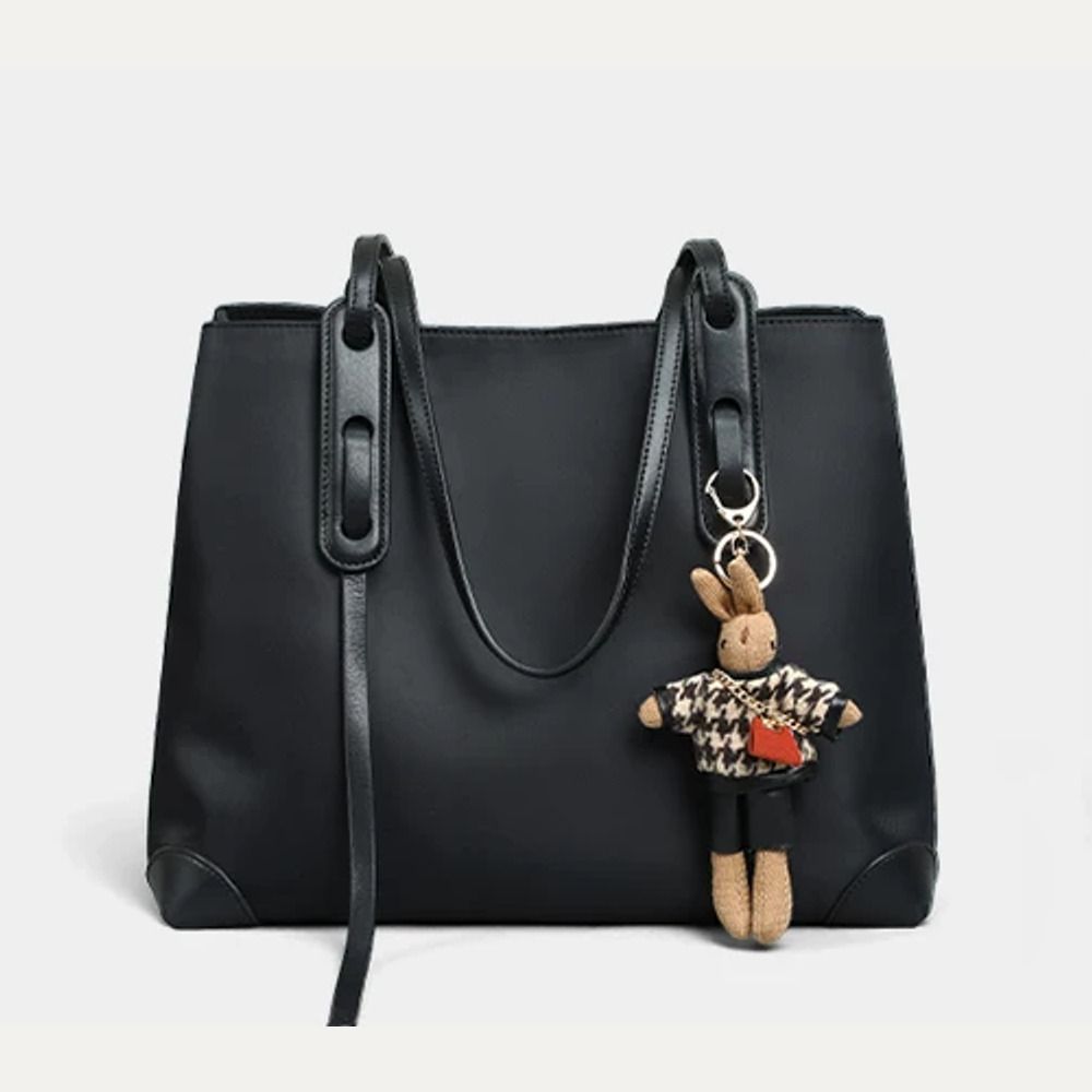 VINEY Structured Woven Commuter Tote Bag in black, front view