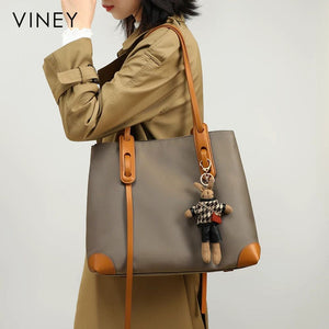 VINEY Structured Woven Commuter Tote Bag in khaki brown, shoulder carry