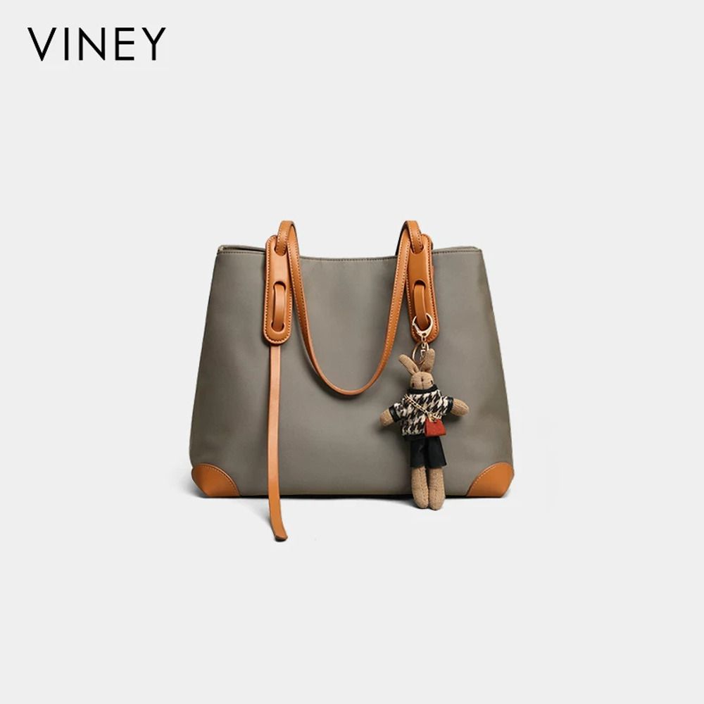 VINEY Structured Woven Commuter Tote Bag in khaki brown, studio view
