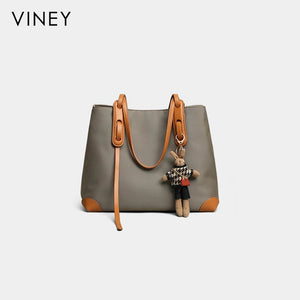 VINEY Structured Woven Commuter Tote Bag in khaki brown, studio view