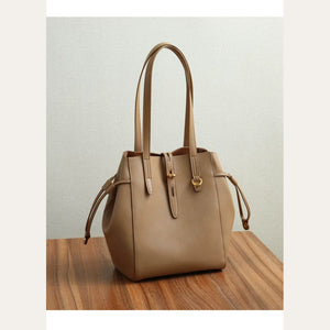 VINEY Winged Leather Bucket Tote Bag in brown