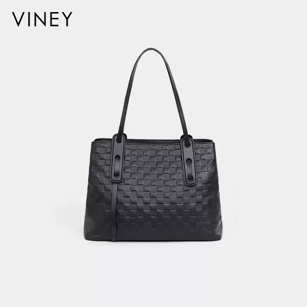 VINEY Woven Leather Commuter Tote Bag in black