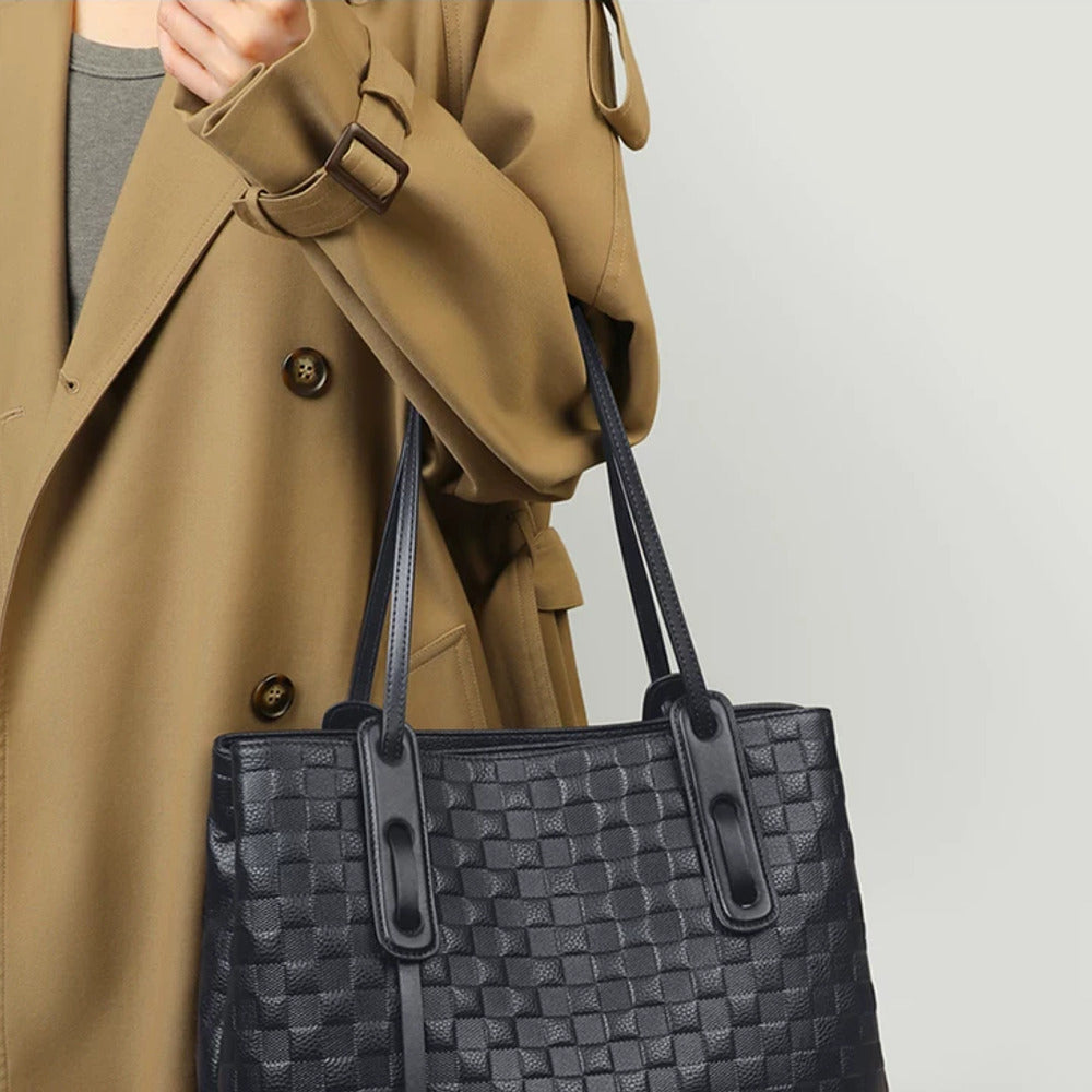 VINEY Woven Leather Commuter Tote Bag, hand carry