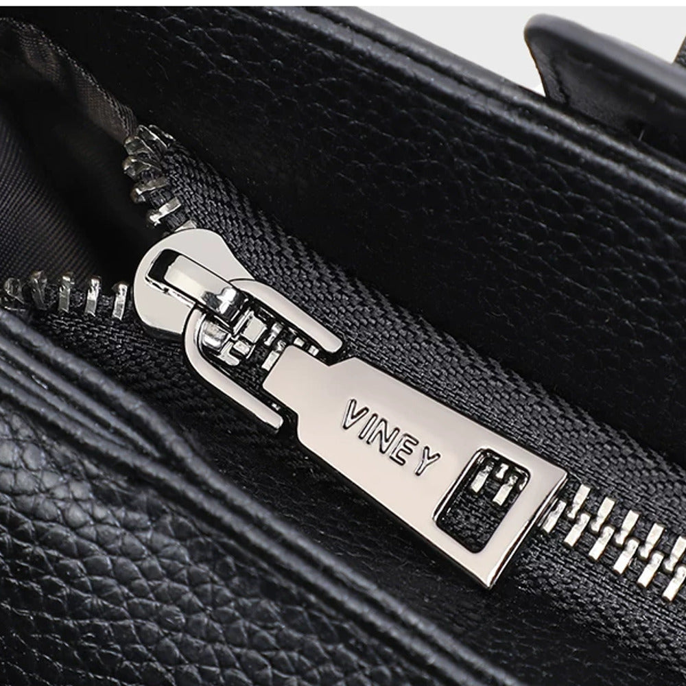 VINEY Woven Leather Commuter Tote Bag, zipper detail
