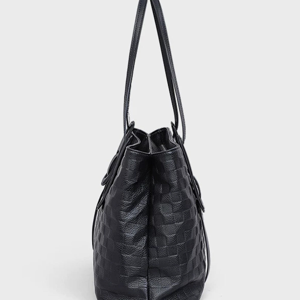 VINEY Woven Leather Commuter Tote Bag, side profile