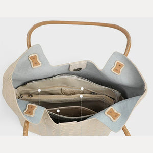 VINEY Tall Woven Leather Shoulder Tote Bag, organized interior