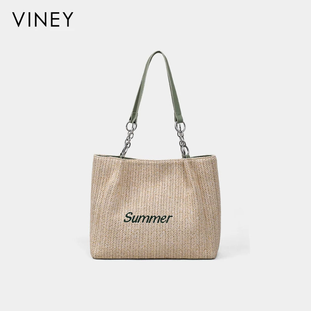 VINEY Lightweight Woven Summer Tote Bag in green