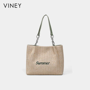 VINEY Lightweight Woven Summer Tote Bag in green