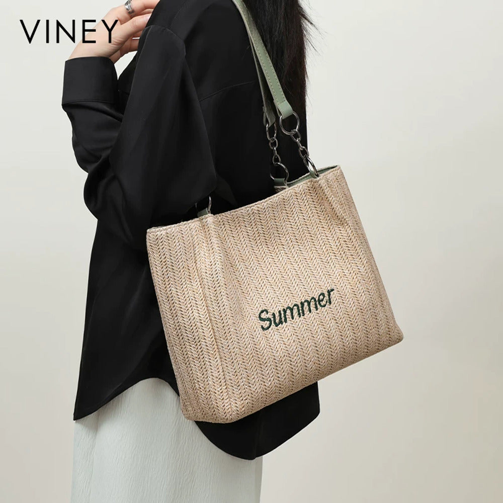VINEY Lightweight Woven Summer Tote Bag, shoulder carry