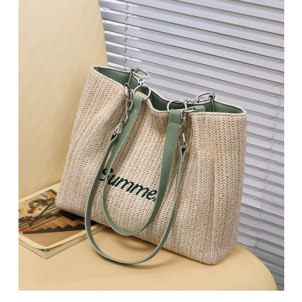 VINEY Lightweight Woven Summer Tote Bag, studio lifestyle