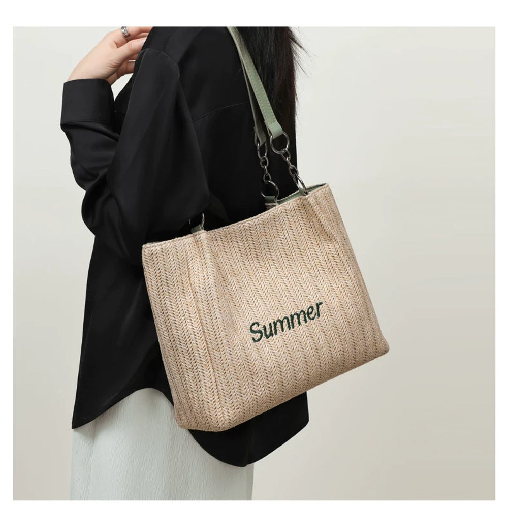 VINEY Lightweight Woven Summer Tote Bag, model carry