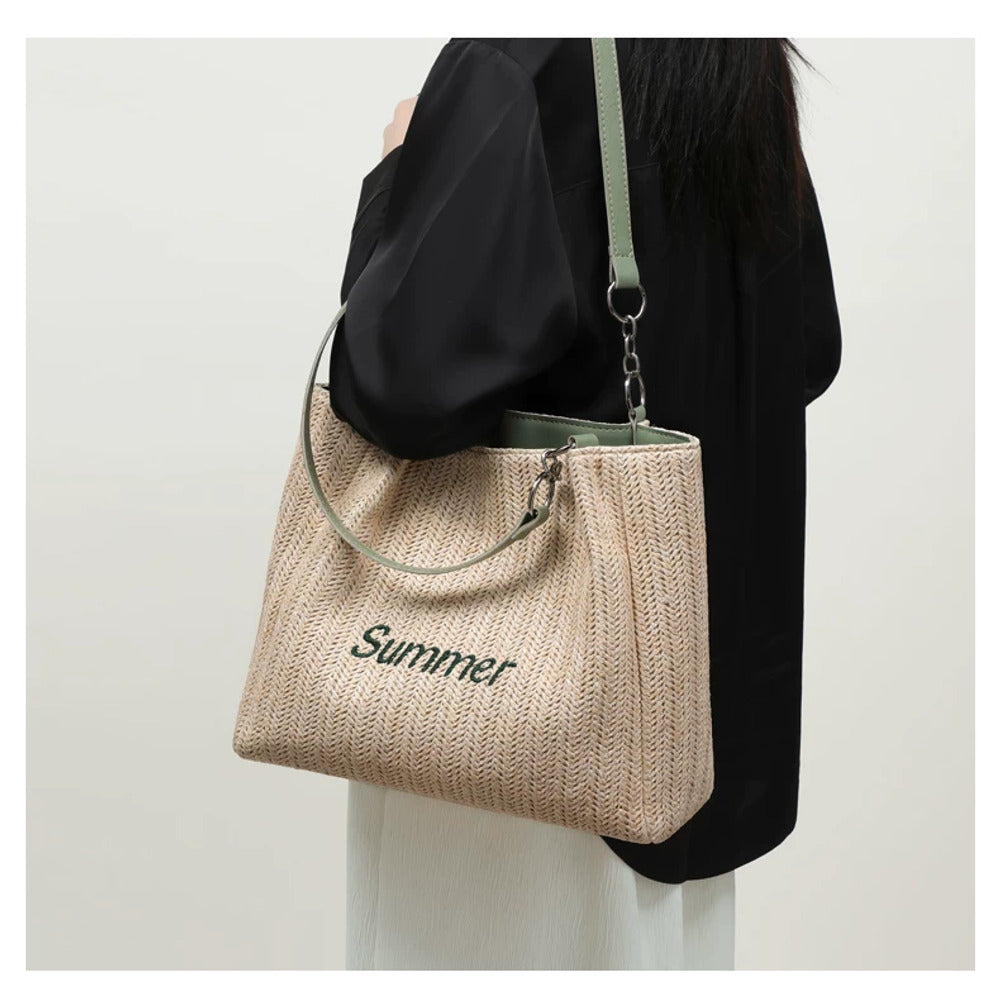 VINEY Lightweight Woven Summer Tote Bag, hand carry