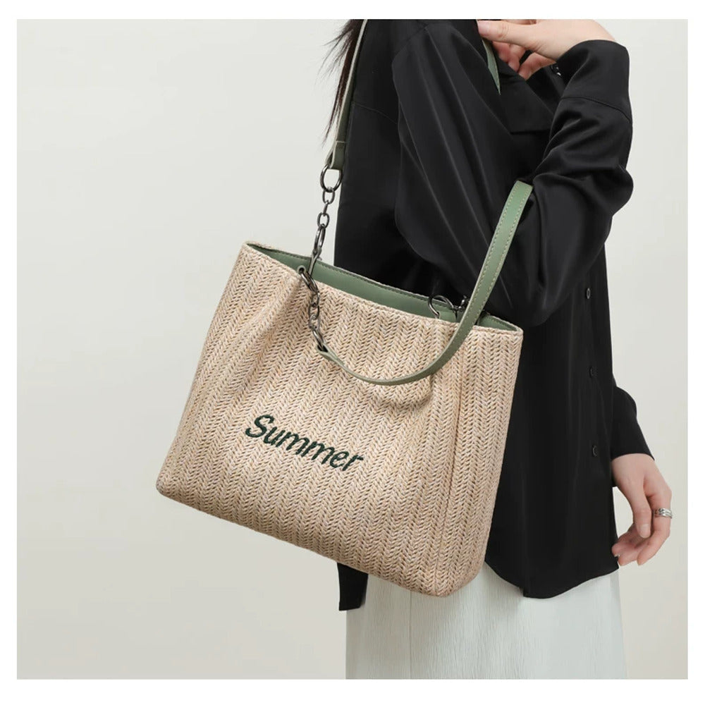 VINEY Lightweight Woven Summer Tote Bag, shoulder style