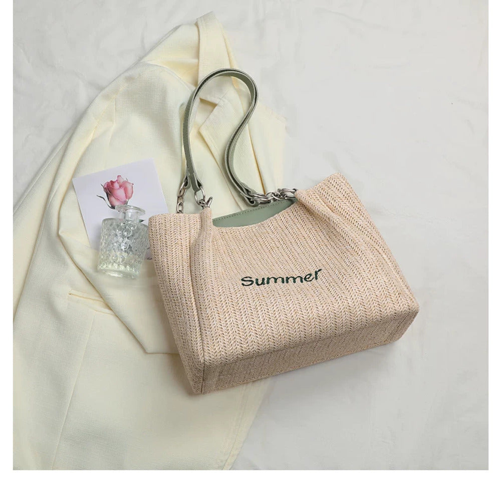 VINEY Lightweight Woven Summer Tote Bag, flat-lay view