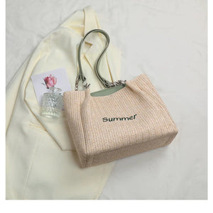 VINEY Lightweight Woven Summer Tote Bag, flat-lay view