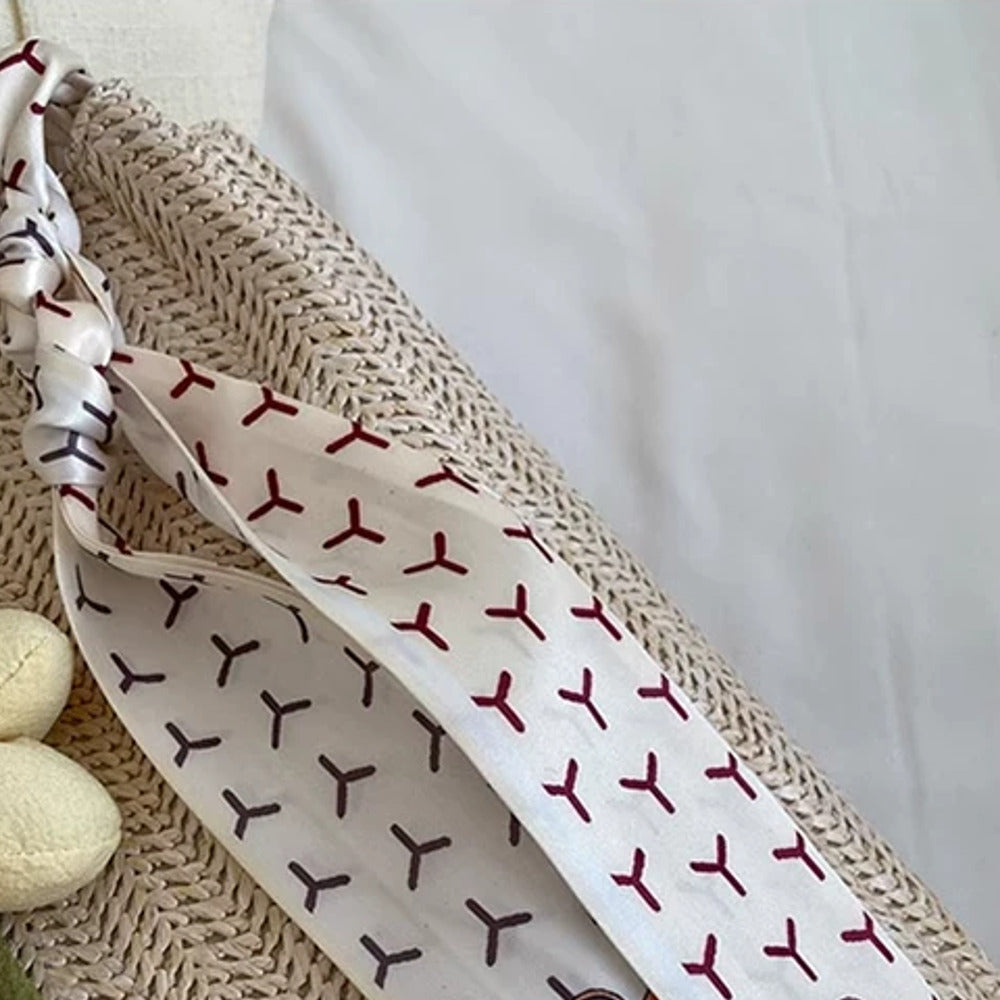 VINEY Woven Summer Tote Bag with Flower Charm, scarf detail